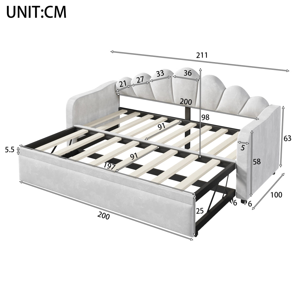 Letto Imbottito Estraibile con LED ¨C MINIMAL ¨C Grigio 90x200