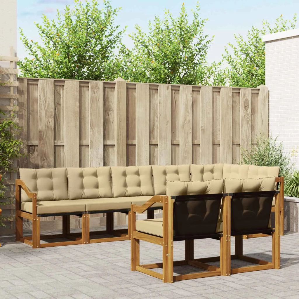 Set di divani da esterno con cuscino 8 pcs Naturale e Beige