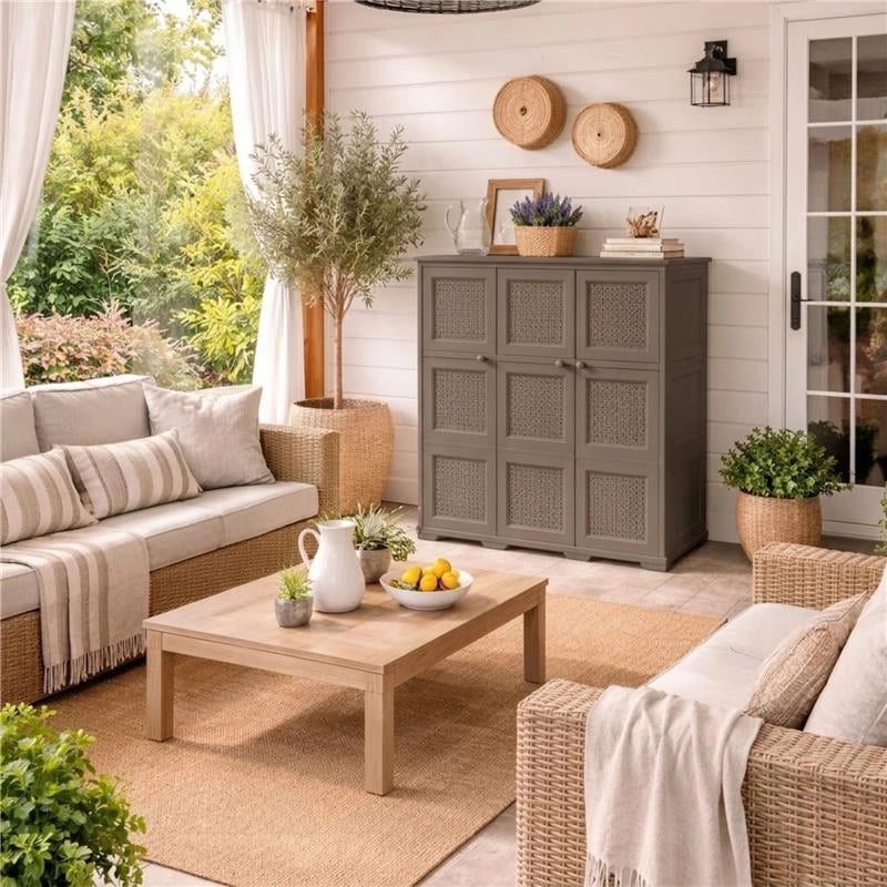 ARMADIO 3 ANTE WENGÉ 118X43X125 CM CON PUNTALI E ANTE TRAFORATE – CONTENITORE VERTICALE SALVASPAZIO PER ZONA LIVING