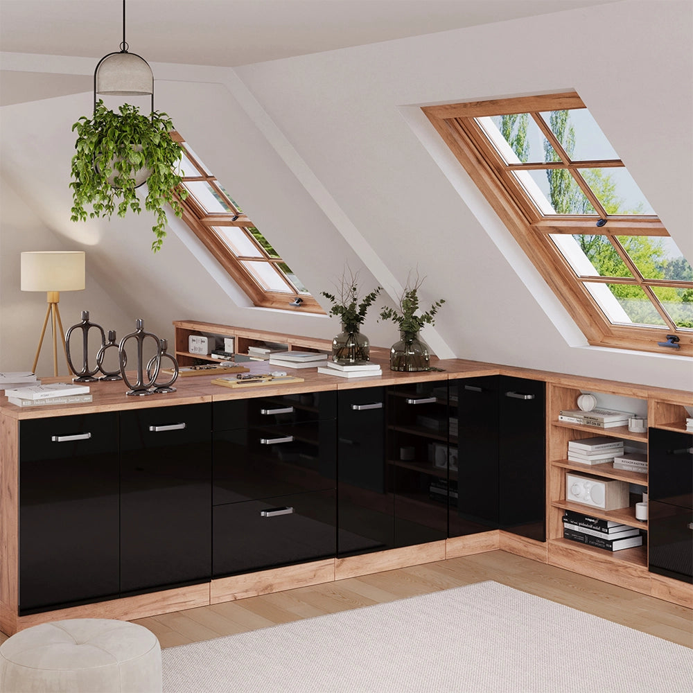 Mobile per mansarda Rion Nero lucido/Rovere dorato 60 x 83.8 cm senza inclinazione con 2 ante Vicco