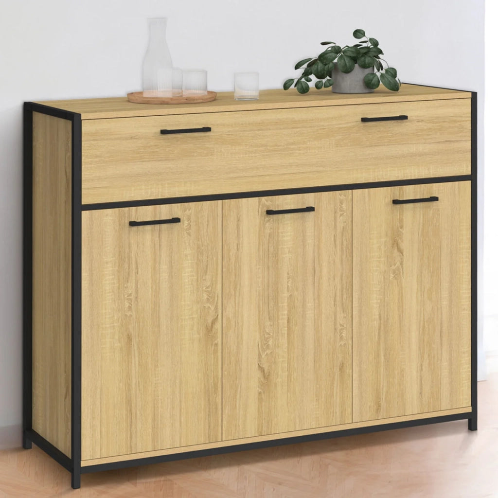 IDMarket - DETROIT Credenza da 100 cm con 3 ante e 1 cassetto, design industriale