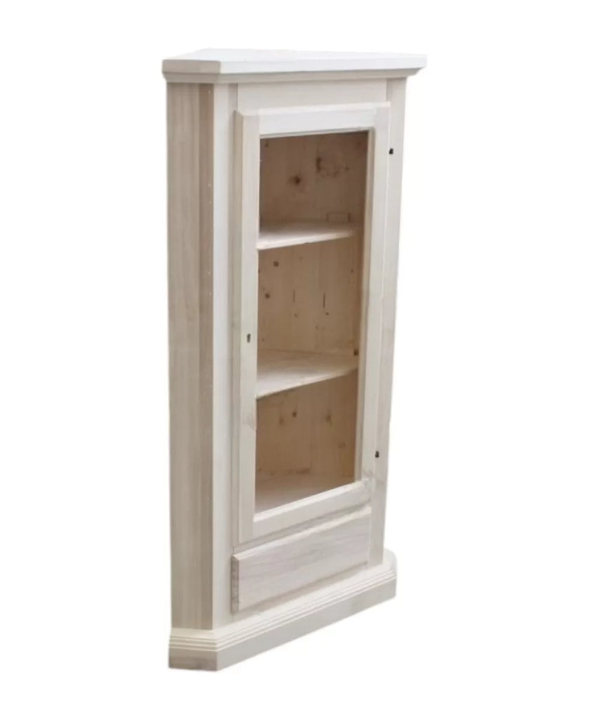 Mobile angolare vetrina 1 porta classico legno grezzo l.50 p.50 h.130 (724) - Mobili 2G