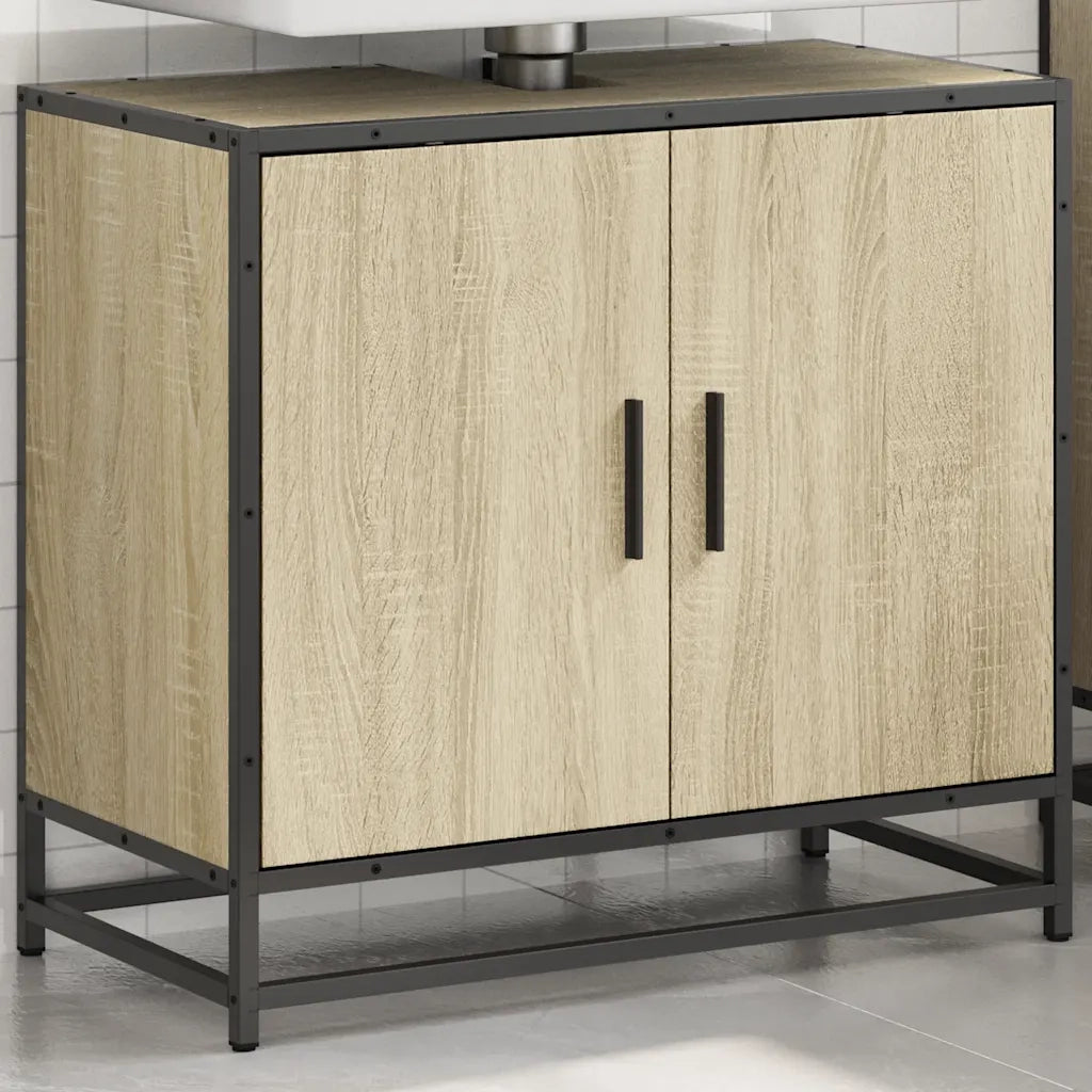 Mobiletto per Lavabo da Bagno Rovere Sonoma 65x33x60 cm Legno Massello 849265