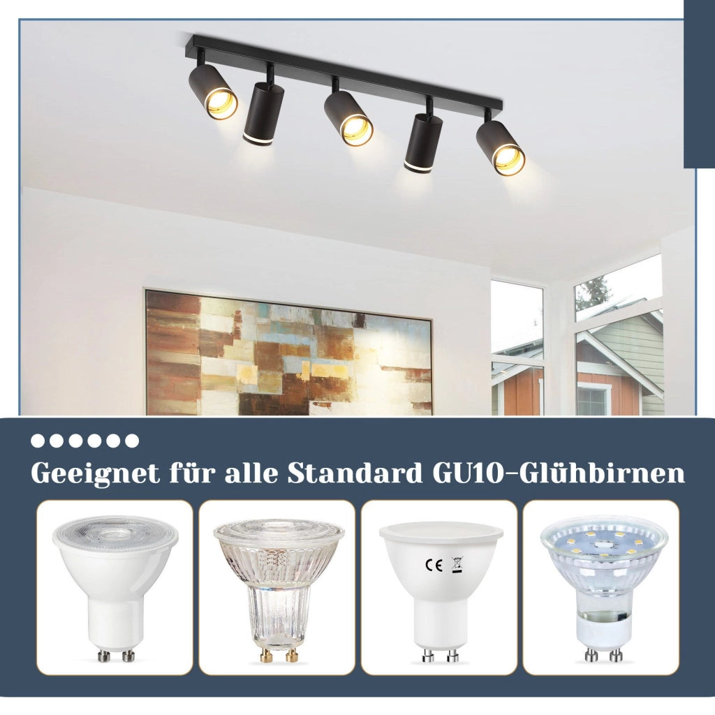 ZMH Faretto da soffitto neri 5 luci GU10 orientabili 355° metallo moderni per cucina soggiorno camera senza lampadina