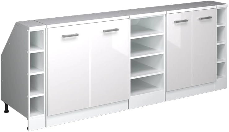 Set di mobili sottotetto Rion, Bianco lucido, 210 cm Set di 5 carcasse armadio profondità 60 cm, adatto per il salvaspazio sotto tetti spioventi