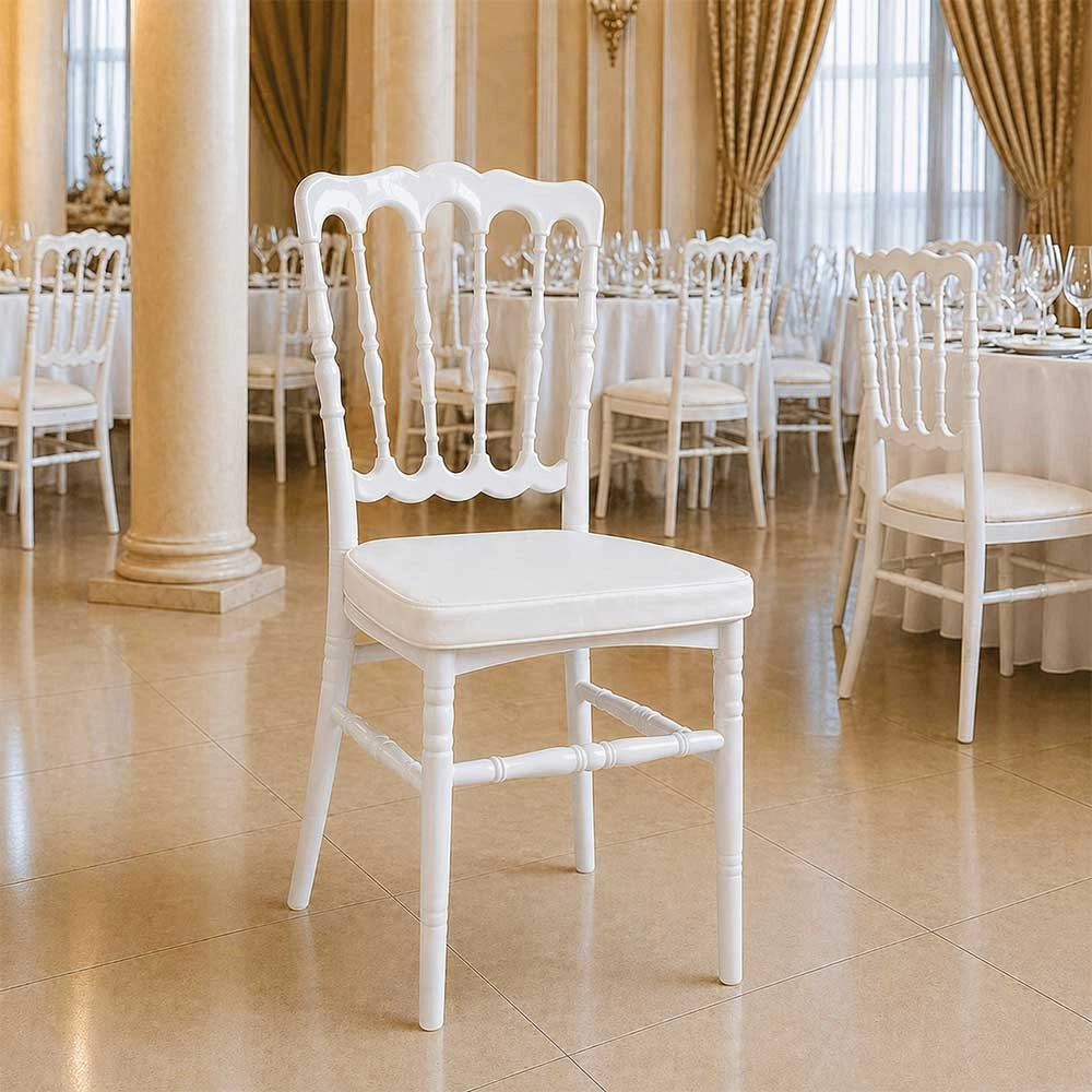 Set da 20 Sedie Napoleon in Plastica Bianche con cuscino coordinato antiscivolo