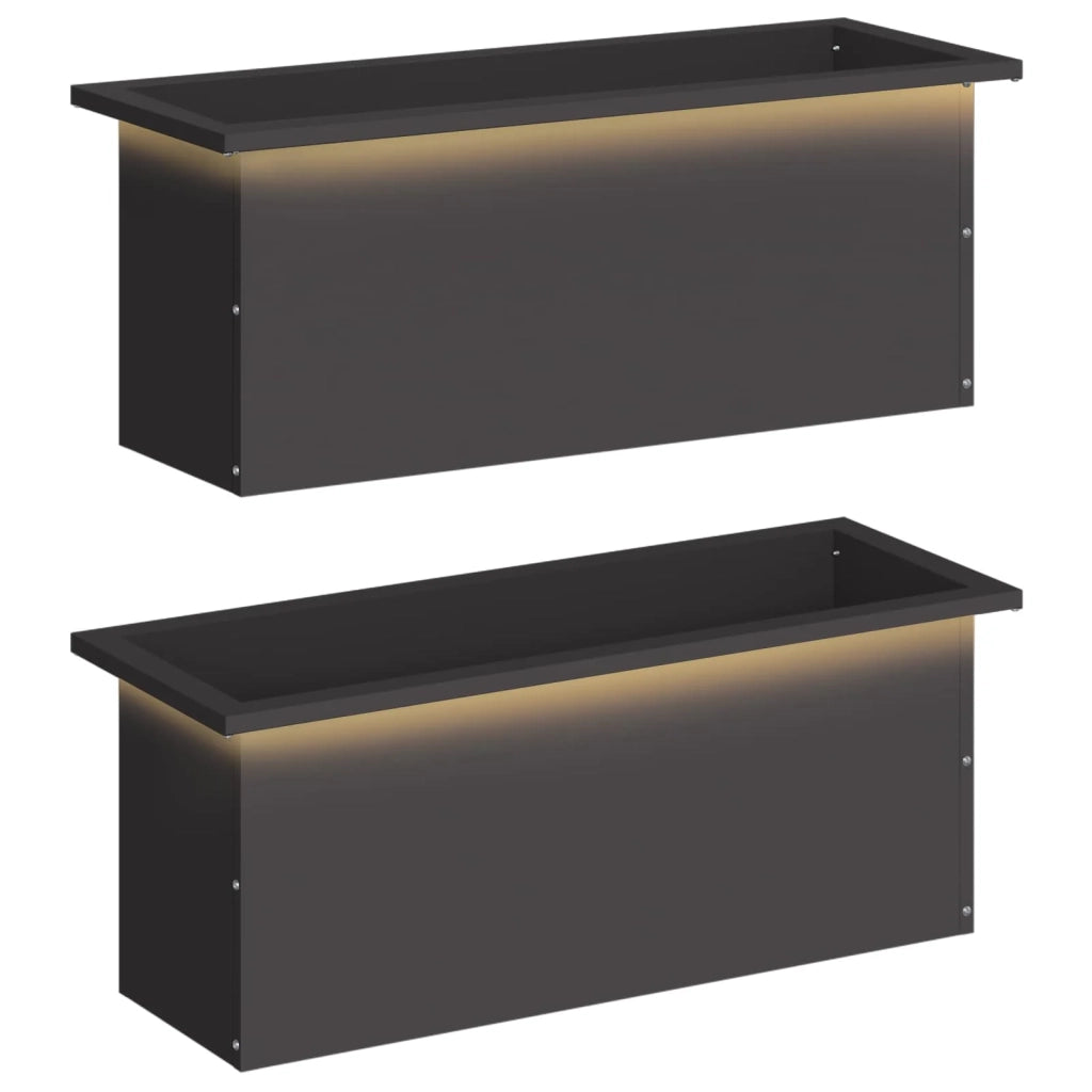 Fioriera da giardino con LED 2 pz Nero 30 x 80 x 30 cm Acciaio 8008099