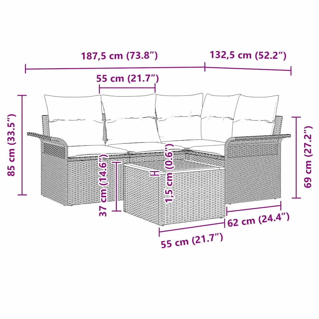 Set Divano da Giardino con cuscino 5 pz-Sofa da Giardino-Divanetto da esterno Nero polyrattan 654826
