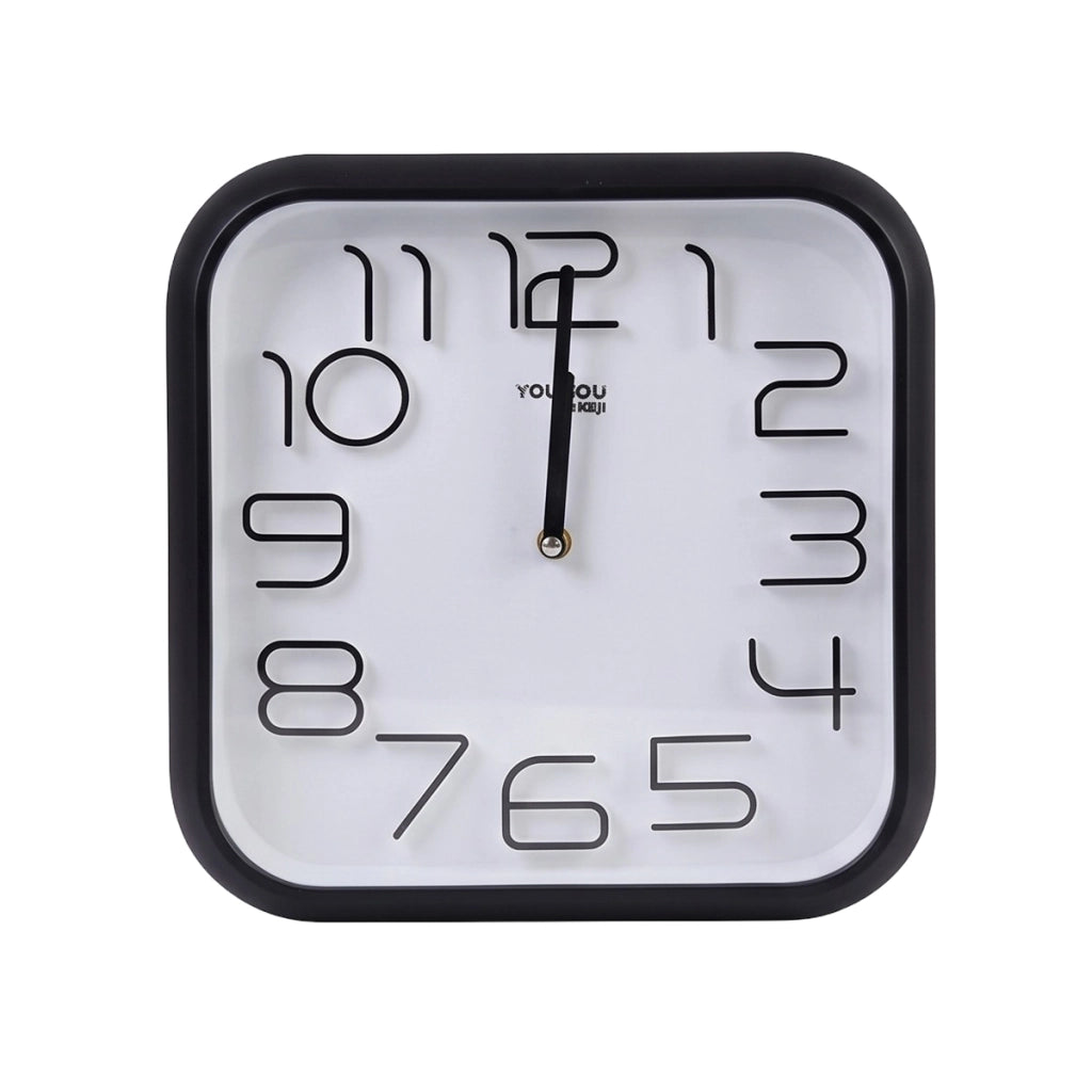 Orologio da Parete Quadrato con Meccanismo Silenzioso 33x33cm Nero Avizar