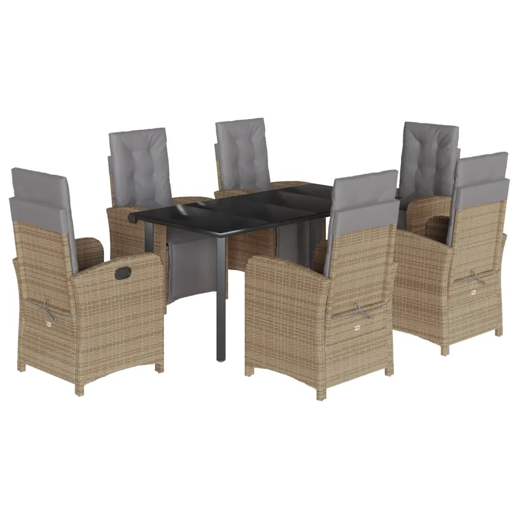 Set da Pranzo da Giardino 7 pz con Cuscini Beige in Polyrattan