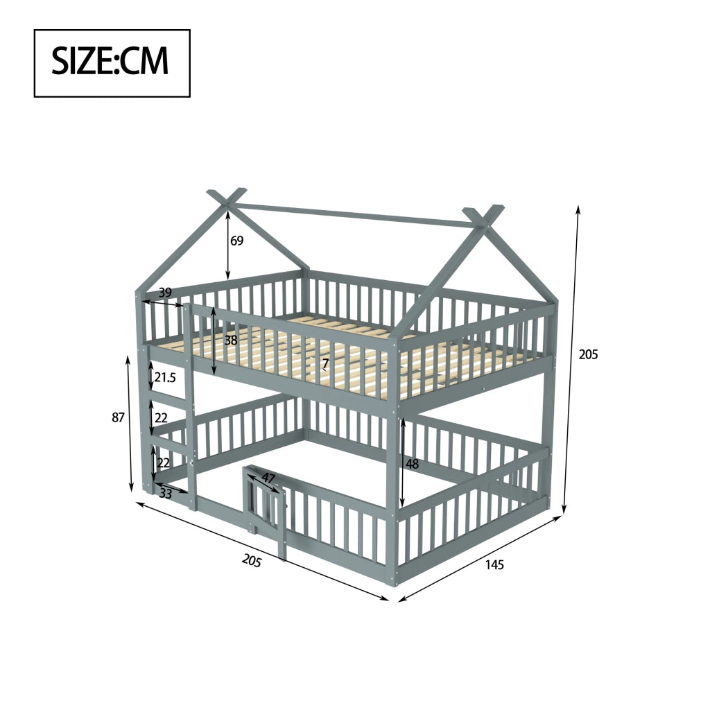 Letto a Castello 140x200 cm con Scala; Sponda Alta; Porta Apribile in Legno Grigio
