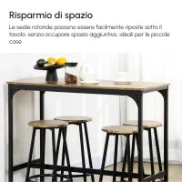 Set da Bar 5 pezzi con Tavolo alto e 4 Sgabelli Stile Industriale, Marrone e Nero