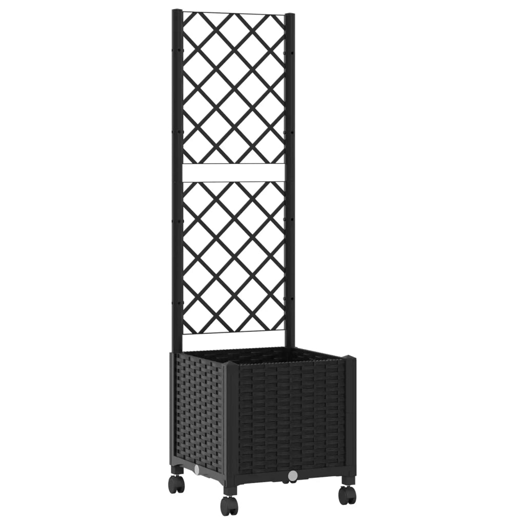 Vaso da giardino con grigliato e ruote Nero 40 x 40 x 146 cm PP 3422920