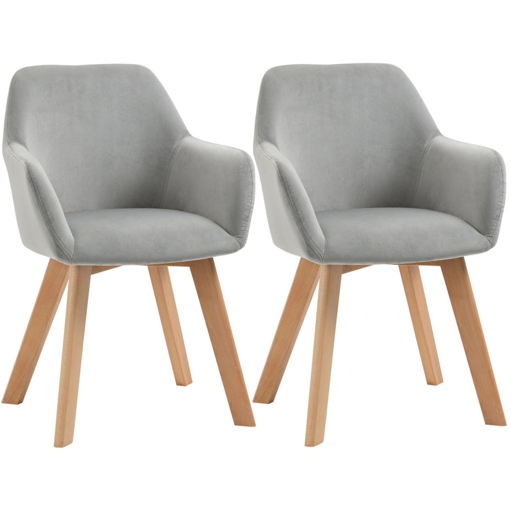 Set di 2 sedie da pranzo grigie con braccioli e gambe in legno