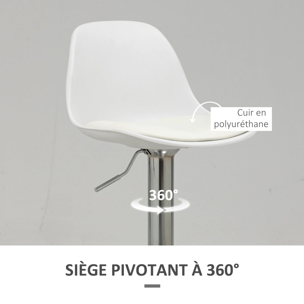 Sgabello da Bar Regolabile con Schienale e Poggiapiedi ¨C zephmum ¨C Bianco 41x42x82-104cm