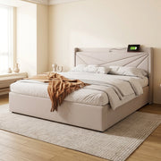 Letto matrimoniale 180x200 beige con vano contenitore, USB e USB-C
