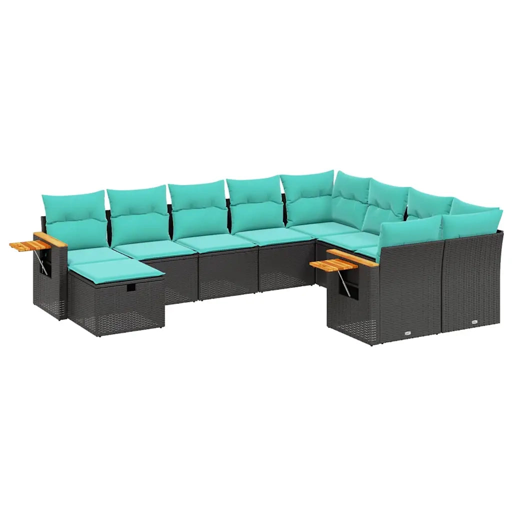 Set Divani da Giardino 10 pz con Cuscini Nero in Polyrattan 3227156
