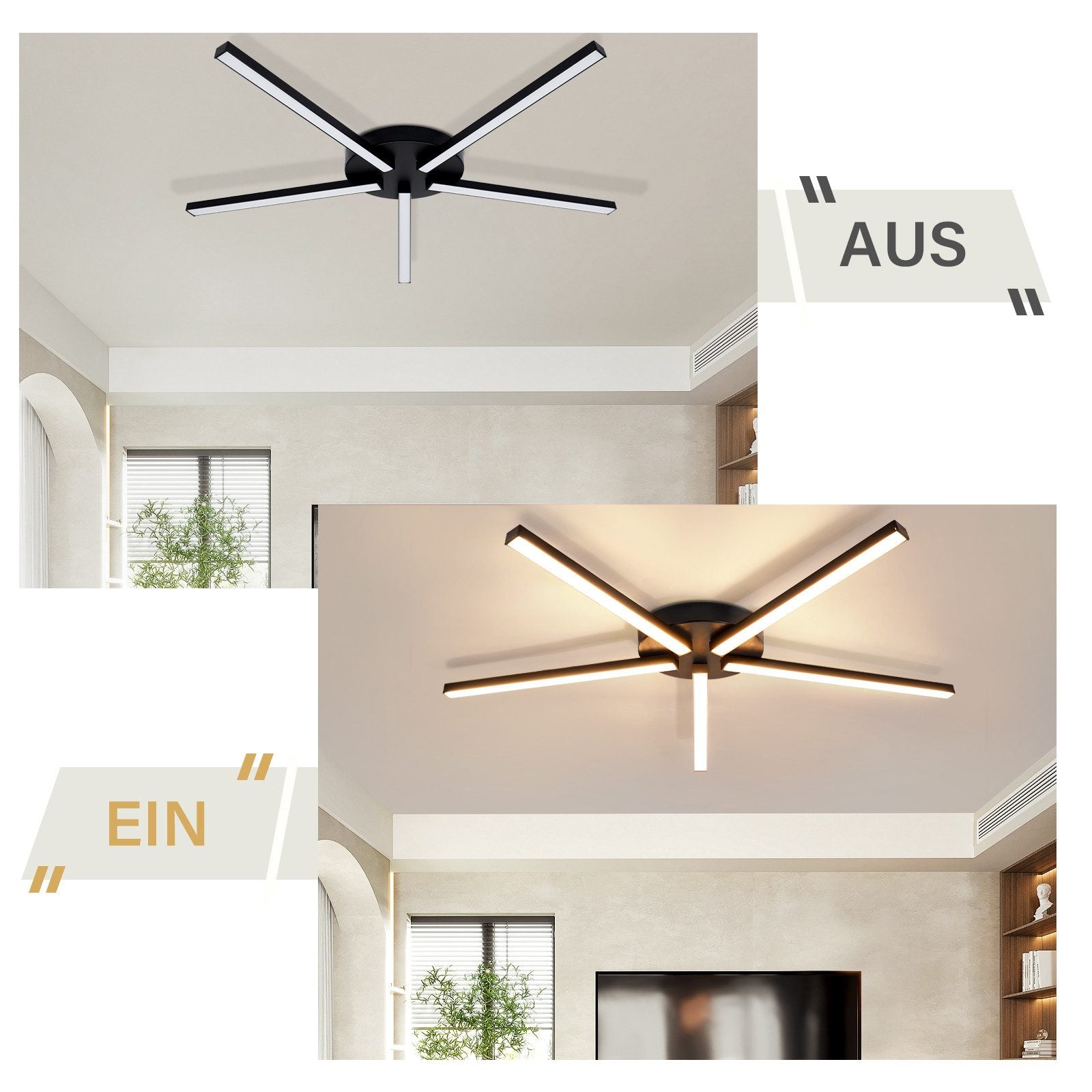 ZMH Lampada da soffitto LED nera 24W design moderno 3000K senza sovrapposizione per soggiorno e ufficio