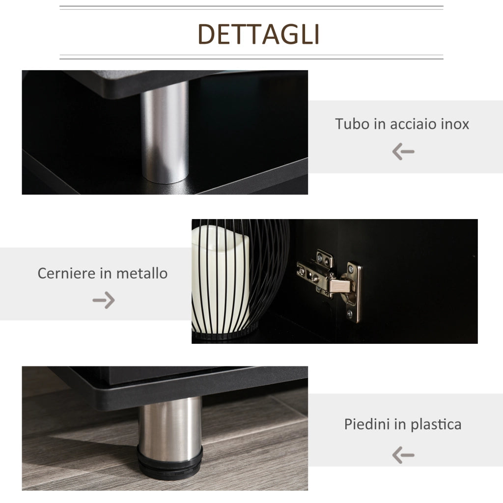 EasyComfort Mobile Porta TV Classico da Soggiorno con 2 ripiani e 2 Armadietti, in MDF e Acciaio Inox, Nero, 120x39.5x52cm