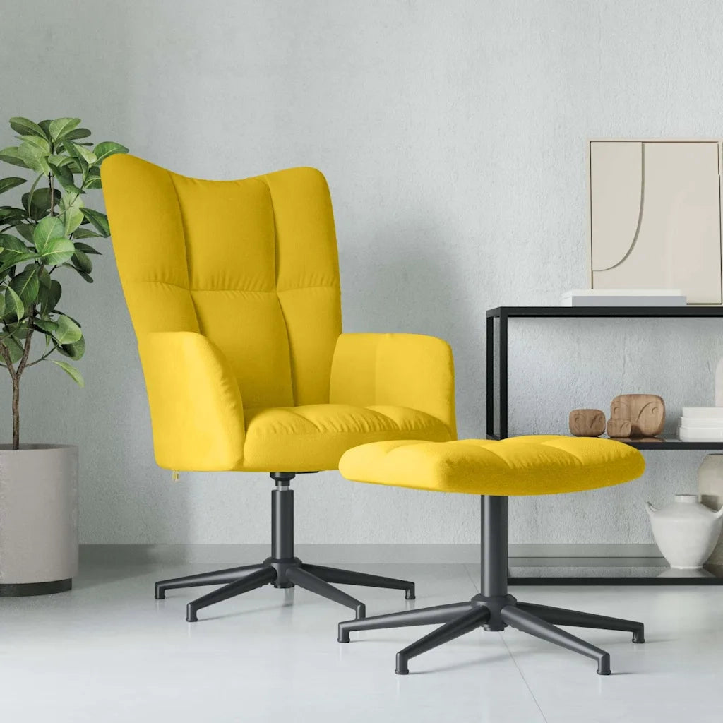 Divano Sedia-Poltrona Relax con Poggiapiedi Giallo Senape in Velluto 641196