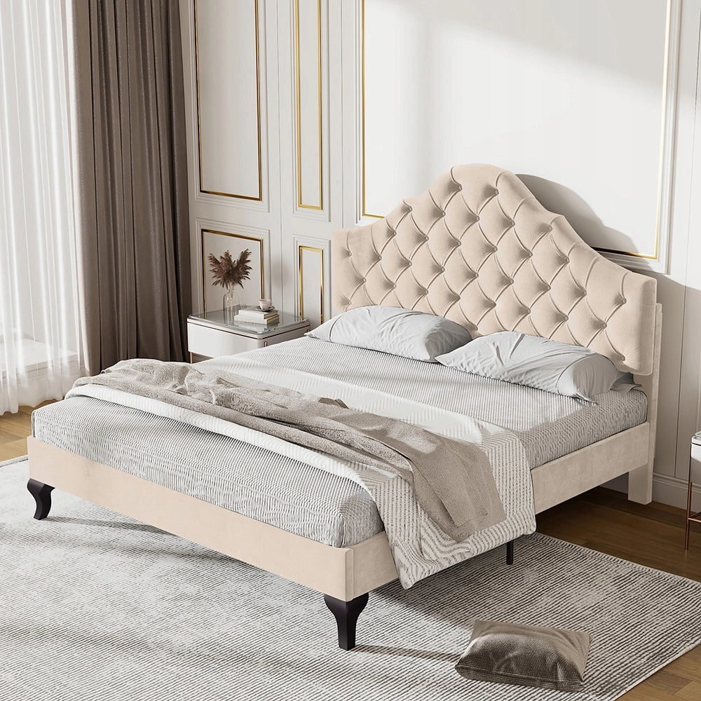 Letto 140x190 in velluto - Xylo - Schienale regolabile, colore beige