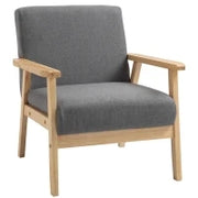 Poltrona in Stile Scandinavo, Legno Massello, Finitura in Lino, 64 cm x 70 cm x 72 cm, Grigio e Naturale