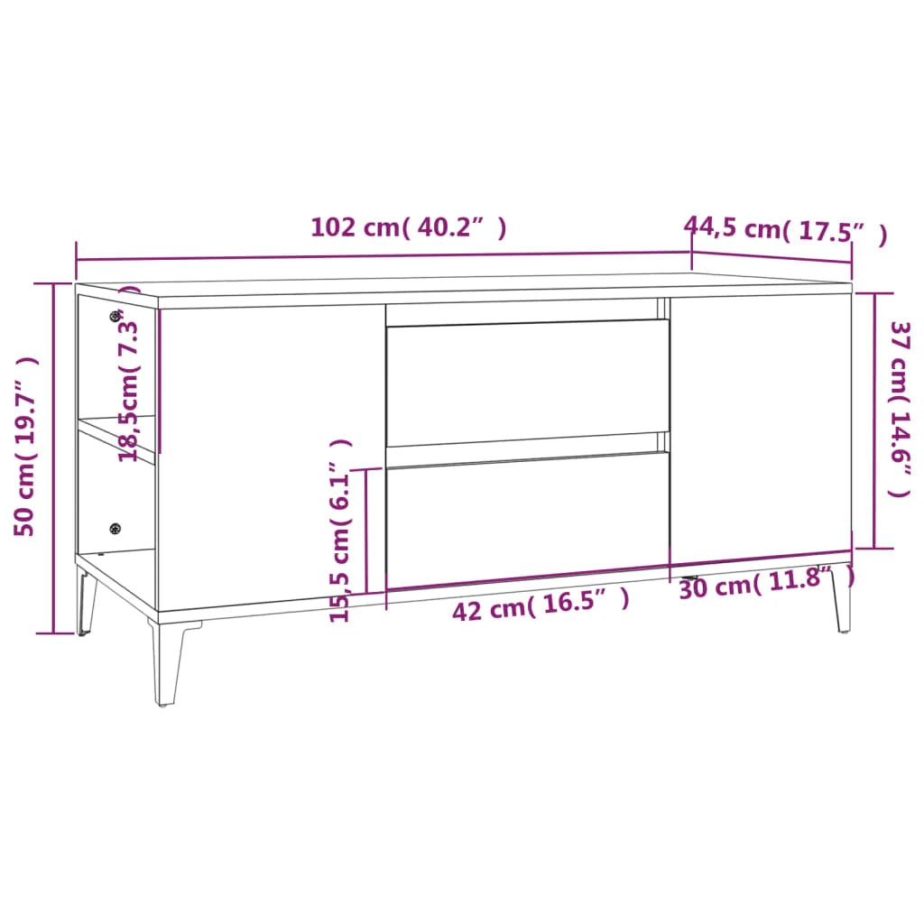 Mobile TV multimediale mensola TV credenza TV sala da pranzo soggiorno camera da letto rovere affumicato 102 x 44,5 x 50 cm legno ingegnerizzato marrone 02_0027308