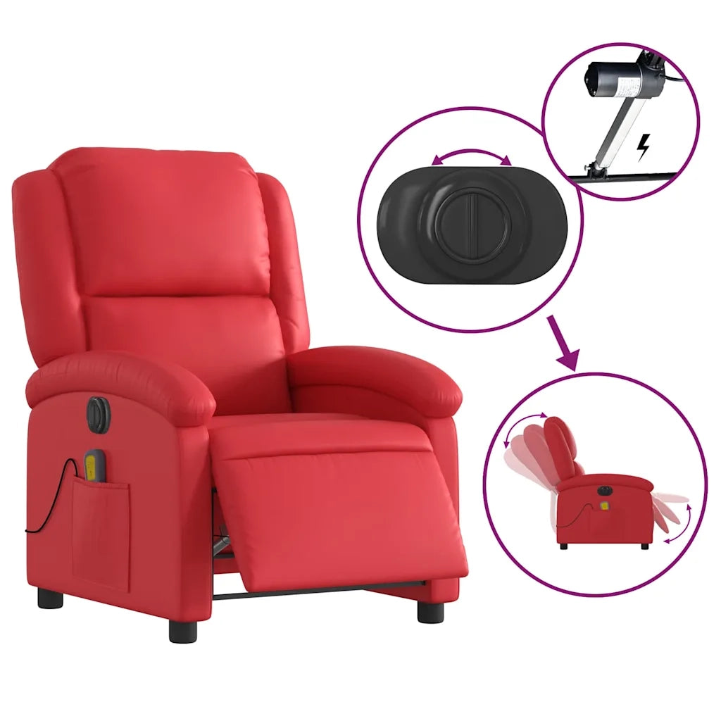 Divano Sedia-Poltrona Massaggio Elettrica Reclinabile Rosso Similpelle 766616