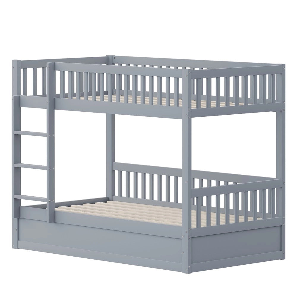Letto a castello bambini con contenitore idraulico ¨C MINIMAL ¨C Legno massello, Grigio, 90x200