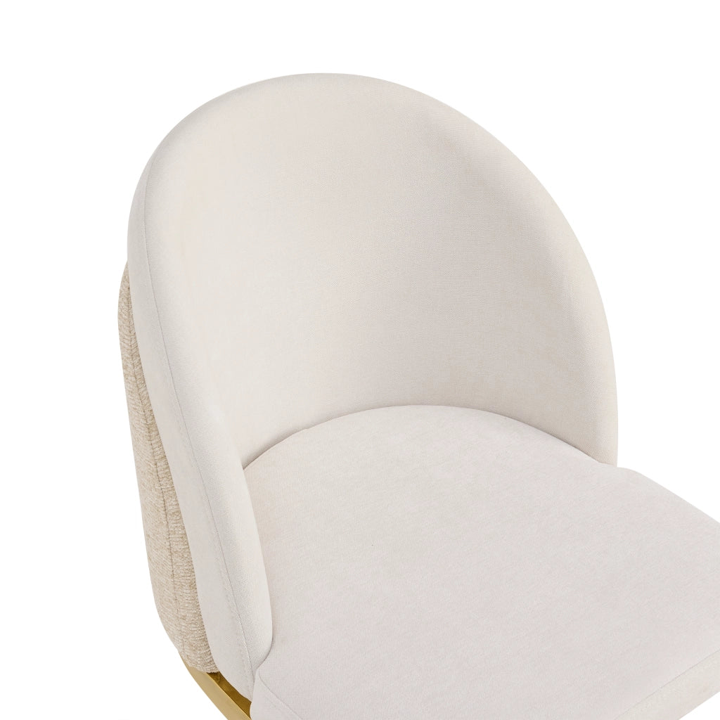 2 sedie da pranzo in Chenille beige e oro, schienale doppio, gambe in metallo galvanizzato, design moderno