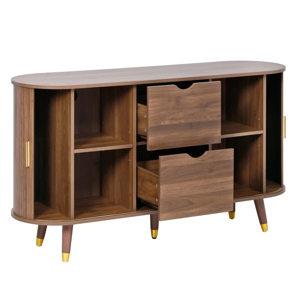 Set Soggiorno 3 Pz Mobile TV Credenza Tavolino ¨C MINIMAL ¨C Legno Ante Scorrevoli Gambe Oro