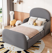 Letto imbottito 90x200 cm con contenitore idraulico; testiera alta in velluto grigio