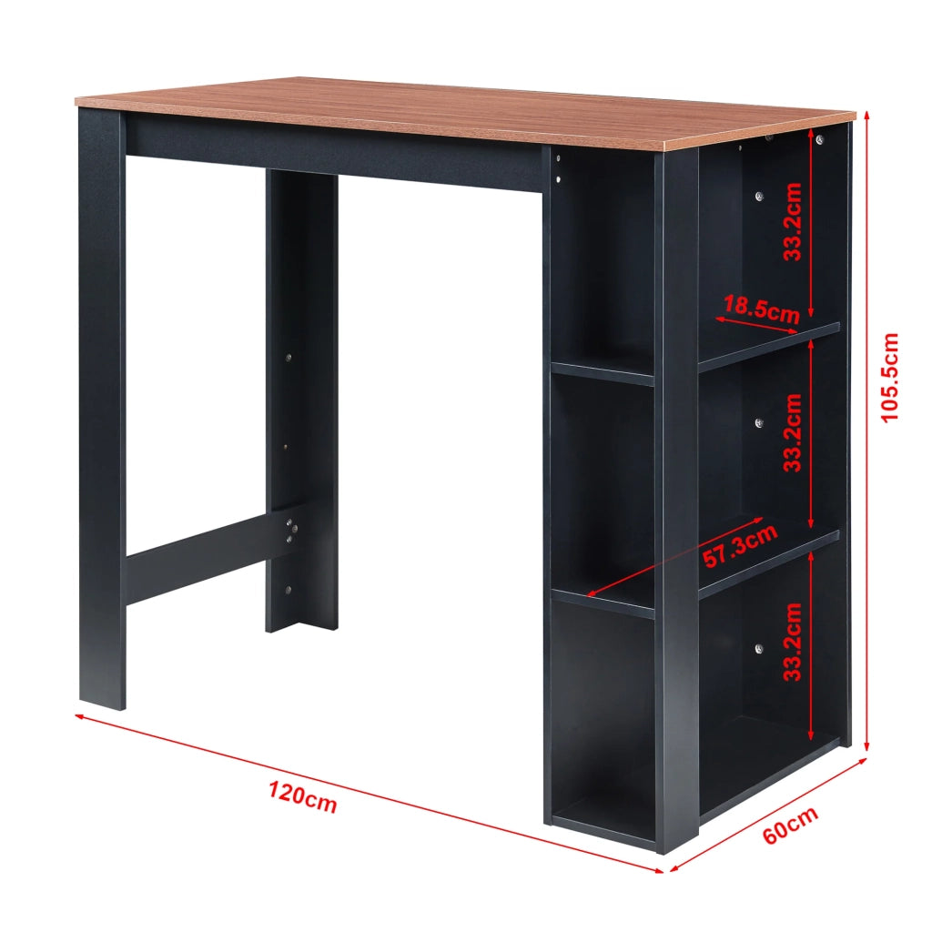 Tavolo da bar con 3 ripiani 120x60x106 cm effetto noce nero 03_0010989