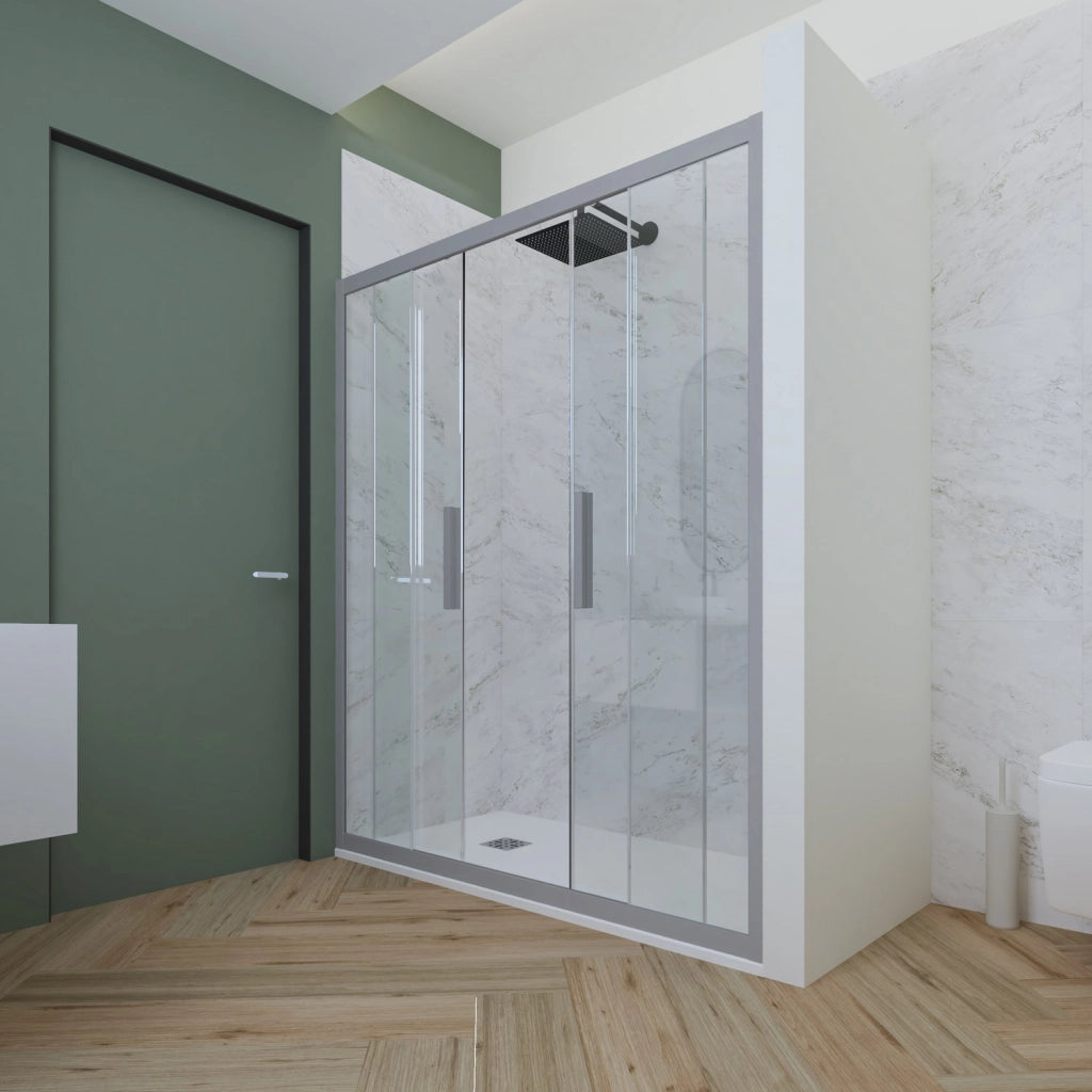 Porta doccia scorrevole 170 CM H 200 Vetro Trasparente Profilo Silver mod. Glam