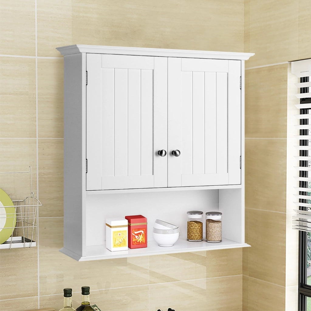 Mobile sospeso da bagno a parete con ante e ripiani-Mobile in legno per cucina camera da letto Bianco