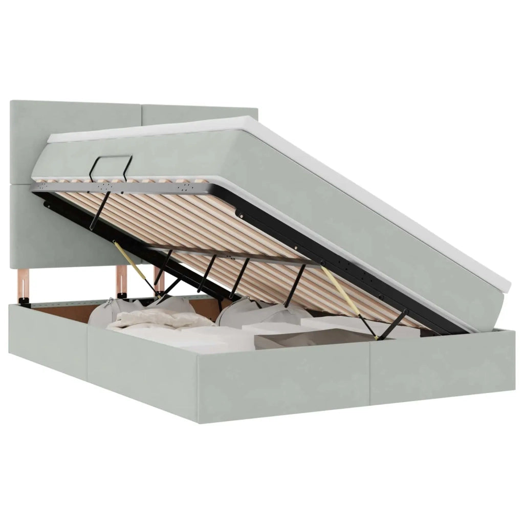 Letto con contenitore e materasso Grigio chiaro 140 x 190 cm