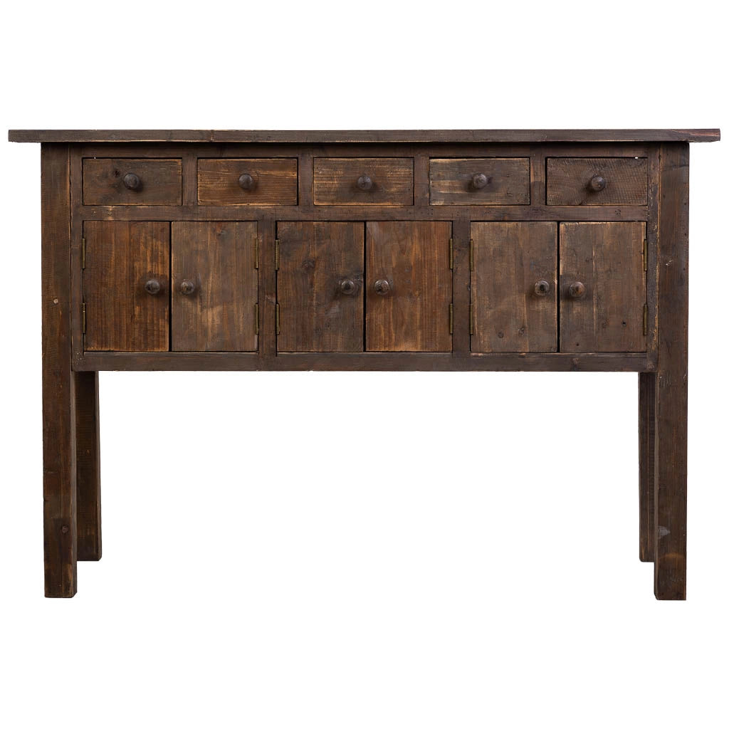 Credenza in legno con 5 cassetti e 6 ante marrone 120x43x80h cm