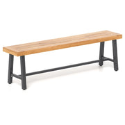 Panchina da giardino in legno di acacia con telaio in metallo resistente, Panchina senza schienale 1 pezzi