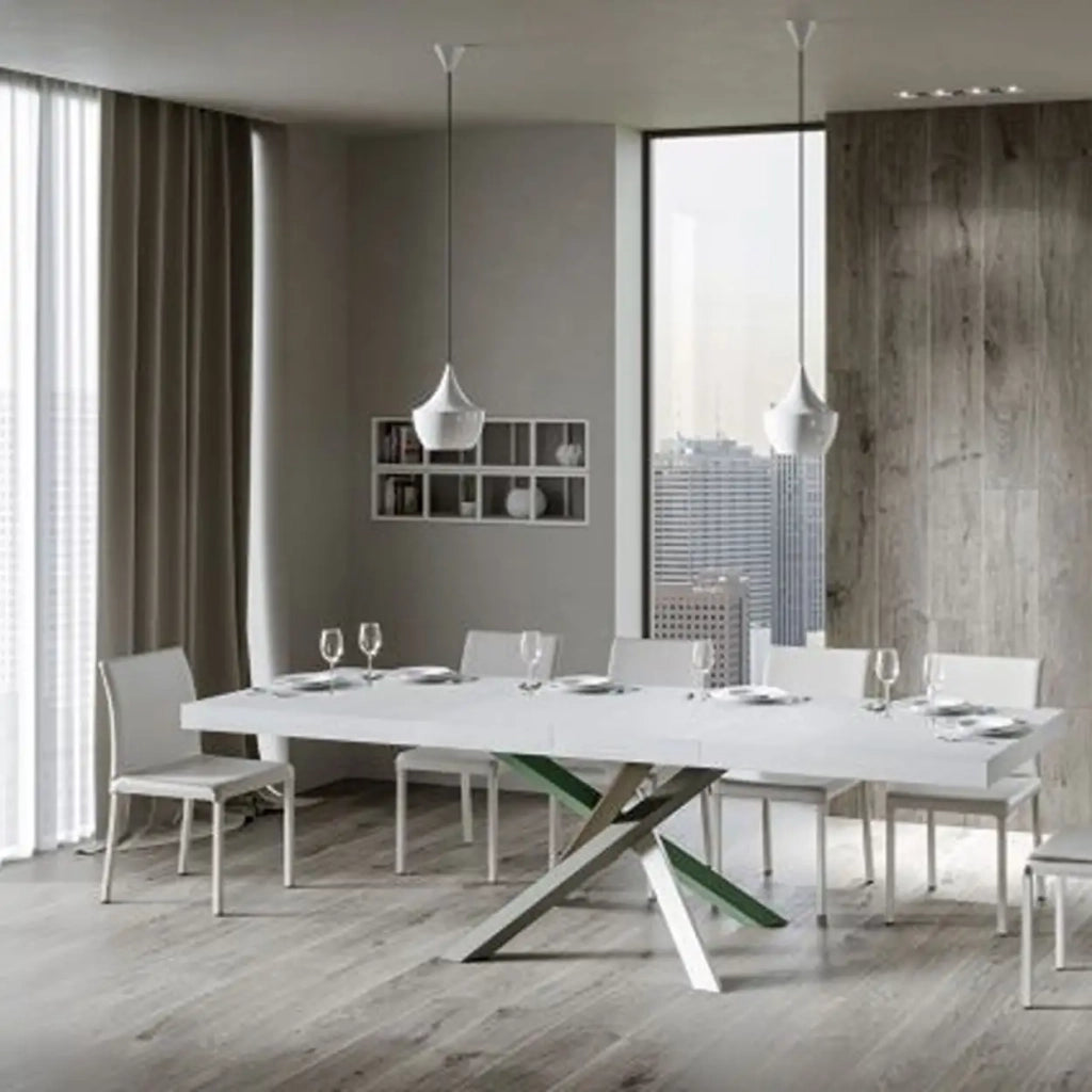 Tavolo allungabile 140/244x90 cm Volantis Premium colore bianco frassino gambe multicolore 4/A