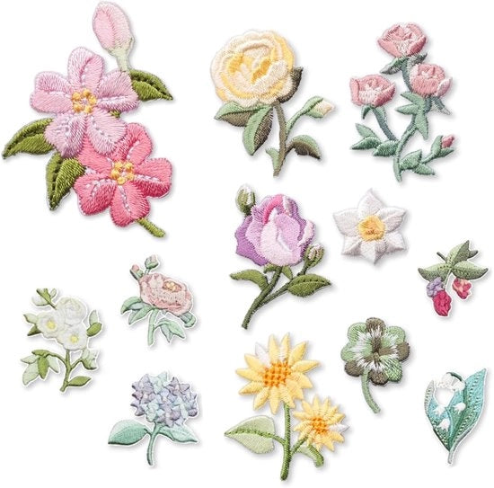 14 pezzi di fiori strizzabili, patches ricamate, patch di stiratura di alta qualità, disegni vari per jeans, camicie e giacche, facile da utilizzare