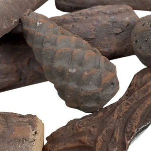 Set 9 Tronchetti Decorativi per Stufe e Camini in Ceramica Effetto Legno