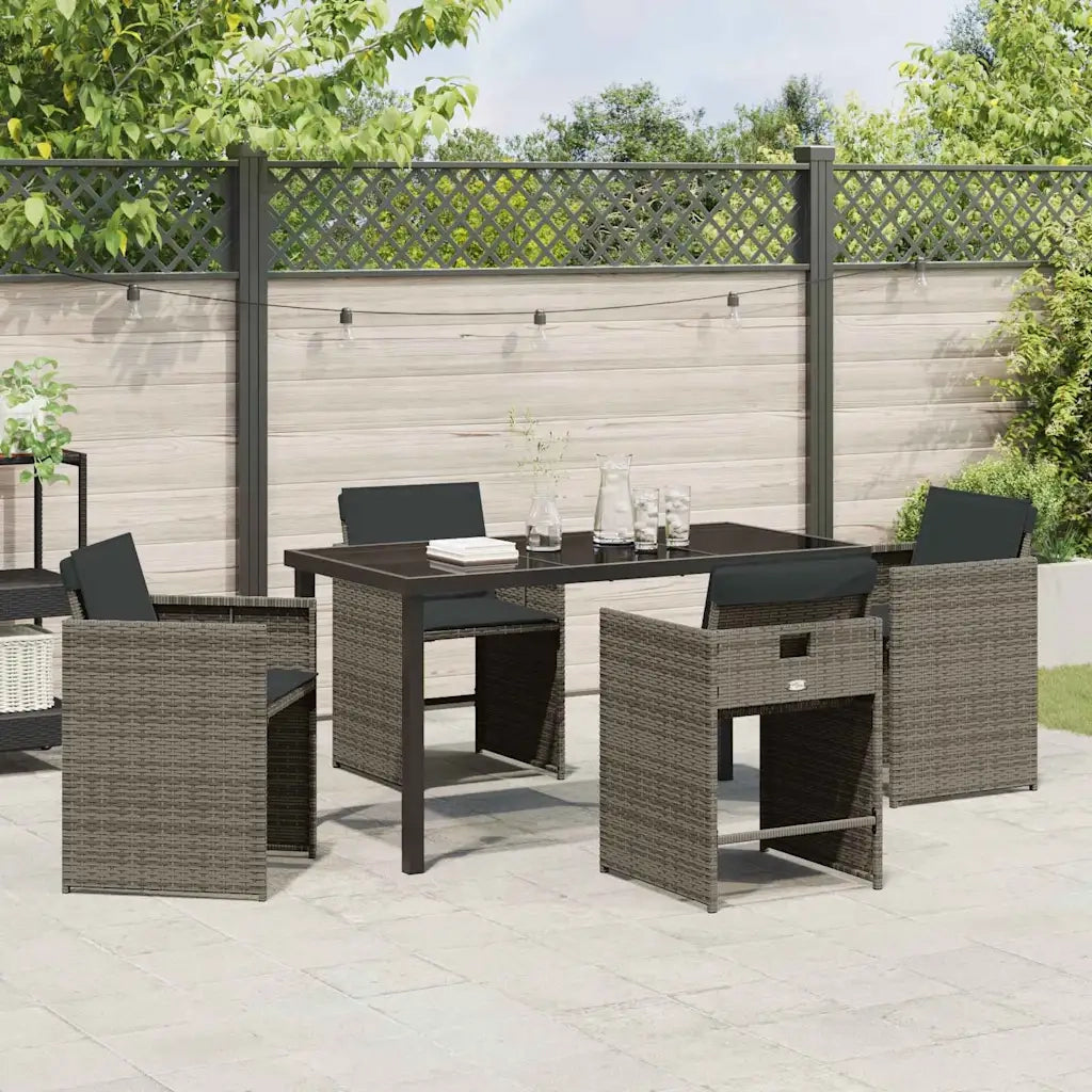 Set da Pranzo per Giardino con cuscino 5 pcs Grigio polyrattan