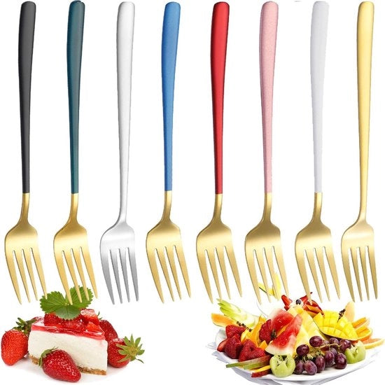 Set di forchette in acciaio inossidabile 8 pezzi per uso domestico, matrimoni e feste - forchettine per dolci, forchettine per frutta, forchettine per torte, forchettine per aperitivo - 20.8CM