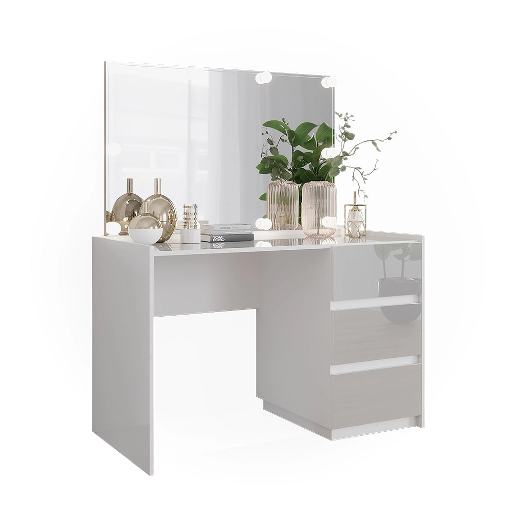 Vicco Tavolo da toilette Bianco lucido 120 cm con specchio, luci fiabesche a LED