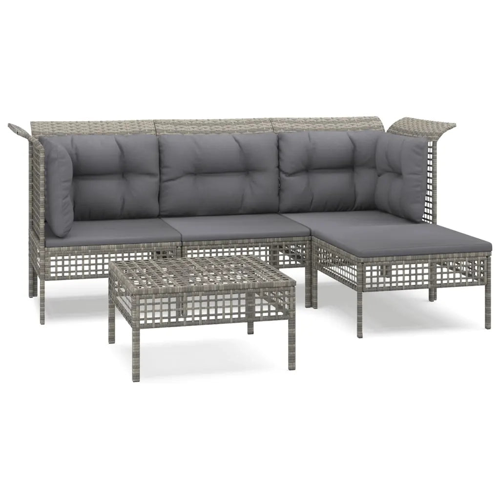 Set Divani da Giardino 5 pz con Cuscini in Polyrattan Grigiocod mxl 101185
