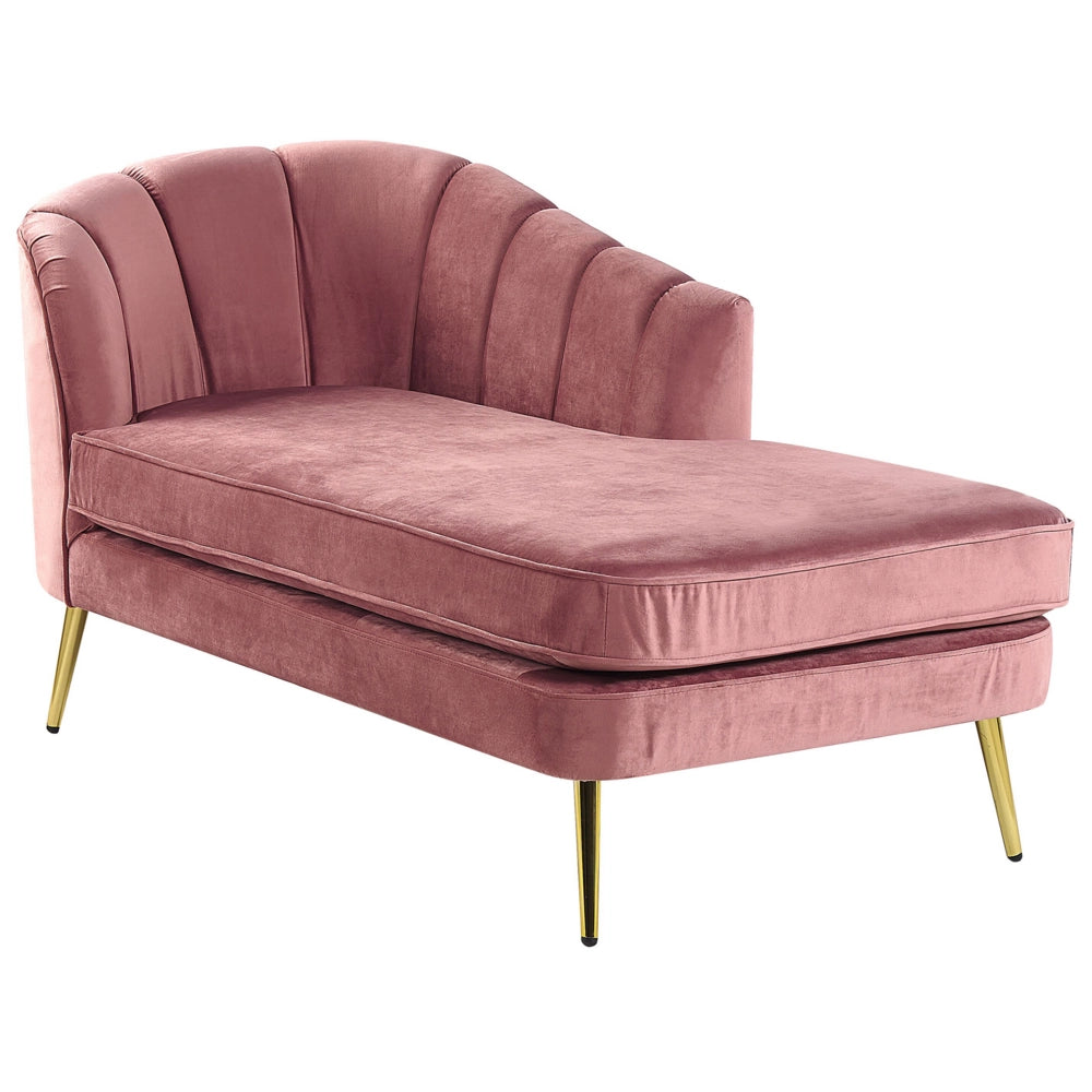 Chaise longue Velluto Rosa Tappezzeria Gambe In Metallo dorato versione sinistra