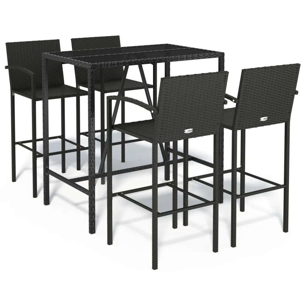 Set Bar da Giardino 5 pz Nero in Polyrattan