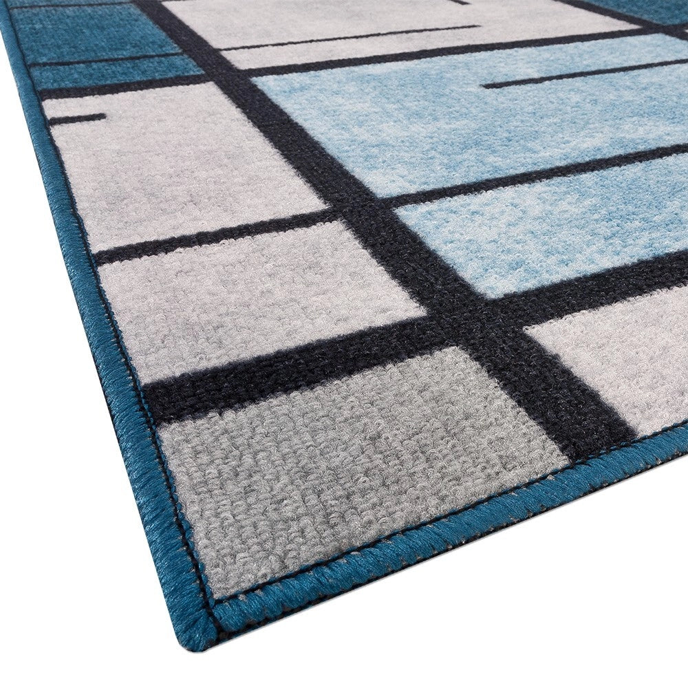 Tappeto Cucina Bordato Antiscivolo 57x190 Cm Moderno Passatoia Colori Accesi Marmorizzato Blu
