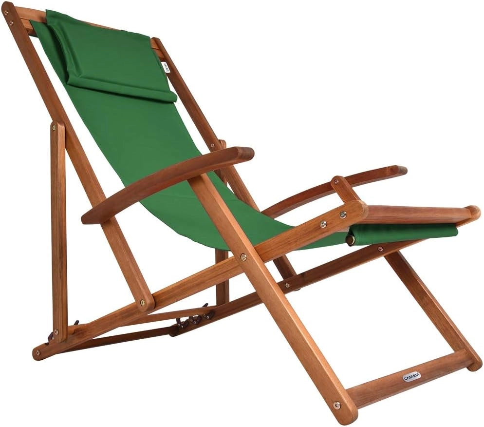 ® Sedia a Sdraio in Legno Acacia Pieghevole con Poggiatesta Traspirante Poltrona Relax Sedie Esterno Giardino
