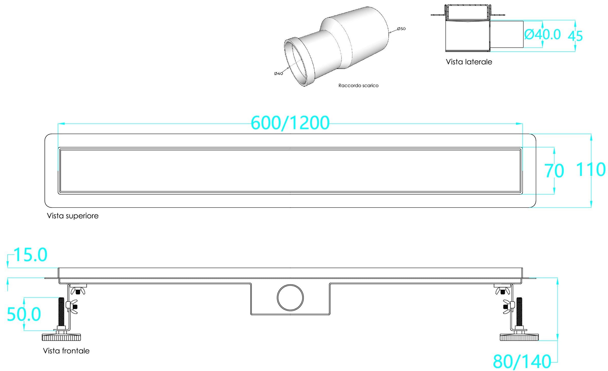 Canalina di Scarico 80x7 cm in Acciaio Inox a Pavimento Tratto